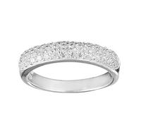 Silverly 925 Silver Wide Band Ring With Triple Row Pavé Cubic Zirconia - Modern Sterling Silver CZ Stacking Rings - Sparkly Half-Eternity Band - Classic Sparkly Jewellery for Women