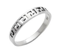 Silverly 925 Solid Silver Rings With Open Greek Key Pattern - Sterling Silver Rings for Women - Classic Thin Band Rings - Stacking Rings Jewellery - Elegant Grecian Promise Ring