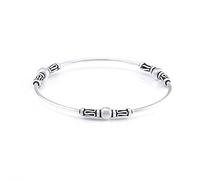 Silverly 925 Sterling Silver Bali-Inspired Beaded Stacking Bangle for Women - Thin Tube Round Bangle Bracelet With Intricate Scrollwork Beads - Unique Balinese-Style Boho Jewellery