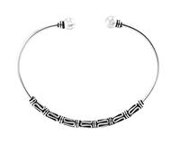 Silverly 925 Sterling Silver Bali-Inspired Beaded Torque Bangle for Women - Thin Tube Stacking Bangle Bracelet With Intricate Scrollwork Beads and Adorned Ball Ends - Balinese-Style Boho Jewellery