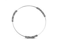 Silverly 925 Sterling Silver Bali-Inspired Stacking Bangle for Women - Thin Tube Round Bangle Bracelet With Ornate Scrollwork and Rope-Detail Beads - Elegant Balinese-Style Boho Jewellery