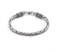 Silverly 925 Sterling Silver Chunky Balinese Byzantine Chain Bracelet for Men and Women - Oxidised Heavy Bracelet With Rope Scroll Beads and S-Hook Clasp - Bali-Style Men's Thick Chains