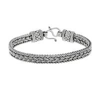 Silverly 925 Sterling Silver Chunky Wide Balinese Wheat Chain Bracelet for Men and Women 18cm - Heavy Boho Bracelet With Rope Scroll Beads and S-Hook Clasp - Bali-Style Men's Thick 7mm Chains