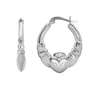 Silverly 925 Sterling Silver Claddagh Creole Hoop Earrings 30mm - Traditional Celtic Earrings in Solid Silver - Classic Large Tapered Chunky Creole Hoops - Timeless Jewellery for Women
