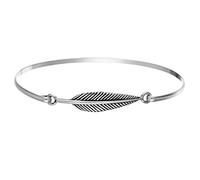 Silverly 925 Sterling Silver Feather Bangle With Hook Clasp - Solid Silver Leaf Stacking Bracelet - Nature-Inspired Jewellery for Women - Unique Gifts for Girlfriend - Symbolic Friendship Bracelets