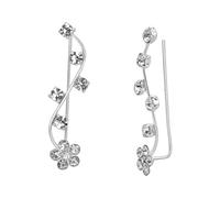 Silverly 925 Sterling Silver Flower Vine Climber Earrings With Clear Cubic Zirconia - Sparkly Elegant Wavy Floral Ear Climbers - Clear Crystal Ear Crawlers for Women - Solid Silver CZ Jewellery