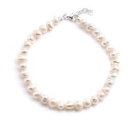 Silverly 925 Sterling Silver Freshwater Pearl Bracelet for Women - Beaded Strand Bracelet for Stacking - Classic Minimalist Everyday Jewellery - Elegant Birthday Gift - Bridal Gifts