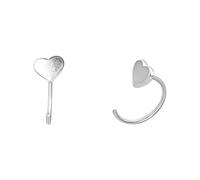Silverly 925 Sterling Silver Heart Open Hoops - Simple Pull-Through Half Hoop Earrings With Flat Heart Stopper - Minimalist Valentine's Day Jewellery for Women - Round Ear Wire Design