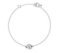 Silverly 925 Sterling Silver Initial Letter Chain Bracelet for Women in 925 Sterling Silver - Round Engraved Charm on Dainty Cable Chain - Simple Minimalist Personalised Name Jewellery