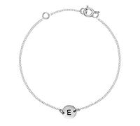 Silverly 925 Sterling Silver Initial Letter Chain Bracelet for Women in 925 Sterling Silver - Round Engraved Charm on Dainty Cable Chain - Simple Minimalist Personalised Name Jewellery