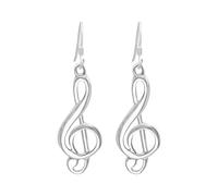 Silverly 925 Sterling Silver Large Treble Clef Dangle Earrings - Musical Note Design - Solid Silver Long Drop Earrings - Gift for Music Lovers - Statement Jewellery for Women