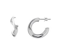 Silverly 925 Sterling Silver Ripple Hoops for Women 20 mm - Small Chunky Wavy Rippled Square Tube Hoop Earrings With Butterfly Back - Modern Twisted Design - Essential Jewellery Gift for Her