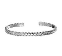 Silverly 925 Sterling Silver Rope Twist Cuff Bangle for Men and Women - Chunky Ribbed Croissant Open Bangle - Modern Twisted Stackable Bracelet - Classic Everyday Essential Jewellery