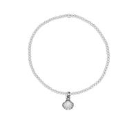Silverly 925 Sterling Silver Scallop Seashell Beaded Stretch Bracelet - Ocean Marine-Life Charm Bracelets for Women - Simple Ball Bead Elastic Design - Summer Beach Mermaid Style Jewellery
