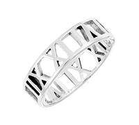 Silverly Classic 5.6mm Sterling Silver Ring With Roman Numerals - Elegant Cut-Out Roman Numbers Band - Elegant Rome Style Wedding Ring for Women and Men