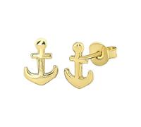 Silverly Gold Plated 925 Sterling Silver Navy Anchor Stud Earrings - Small Nautical Gold Studs for Women - Solid Silver Sailor Style Jewellery - Perfect Travel-Inspired Gift for Daughter -
