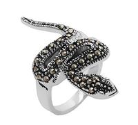Silverly Marcasite Winding Snake Ring in 925 Silver 1920s Vintage-Style - Sterling Silver Sparkling Serpent Statement Ring for Women - Nature-Inspired Art-Nouveau Design - Gothic Grecian Jewellery