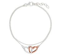 Silverly Rose Gold Plated Interlocking Hearts Bracelet for Women in 925 Sterling Silver - Two-Tone Double Heart on Dainty Cable Chain - Sleek Minimalist Symbolic Jewellery - Romantic Gift