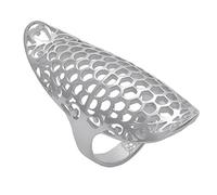 Silverly Sterling Silver Armour Statement Ring With Cut-Out Floral Vine Filigree - 925 Silver Long Shield Ring With Honeycomb Lace-Like Openwork - Medieval-Style Lattice Full-Finger Ring for Women