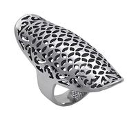 Silverly Sterling Silver Armour Statement Ring With Cut-Out Floral Vine Filigree - Long Shield Ring With Arabesque-Inspired Lace-Like Openwork - Medieval-Style Lattice Full-Finger Ring for Women
