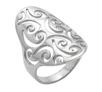 Silverly Sterling Silver Armour Statement Ring With Cut-Out Spiral Filigree - 925 Silver Long Oval Shield Ring With Ornate Swirl Openwork - Modern Abstract Full-Finger Statement Ring for Women