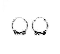 Silverly Sterling Silver Ballnese Scroll Ball Hoop Earrings 14mm - Small 925 Silver Bali Rope Mini Sleeper Hoops With Hinged Closure - Boho Beaded Thin Tube Hoops for Women - 90s Gothic Jewellery