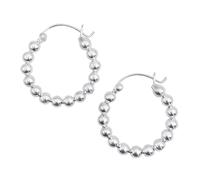 Silverly Sterling Silver Beaded Hoop Earrings for Women - Medium Size Ball Bead Design 27mm - Saddleback Closure - Boho Chunky Hoops - 925 Silver Ladies Jewellery