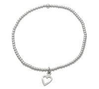 Silverly Sterling Silver Beaded Stretch Bracelet With an Open Heart Charm - 925 Silver Ball Bead Bracelets for Women - Romantic Jewellery - Valentine's Day Gift - Adjustable Friendship Bracelet