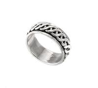 Silverly Sterling Silver Celtic Knot Band Spinner Ring for Men - 925 Silver Braided Fidget Ring for Women - Celtic Knotwork Stress Relief Jewellery - Modern Chunky Flat-Edge Promise Rings