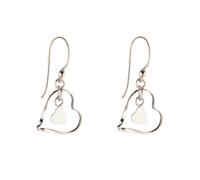 Silverly Sterling Silver Double Heart Dangle Earrings With Hooks - 925 Silver Swinging Open Love Heart Design - Valentine's Day Dangly Earrings for Women - Fun Romantic Jewellery Gift