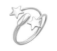 Silverly Sterling Silver Double Star Toe Ring - Pinky Midi Finger Rings for Women - Stylish 925 Silver Foot Jewellery - Celestial Accessory - Wraparound Adjustable Band - Gift for Daughter