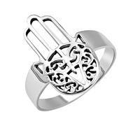 Silverly Sterling Silver Filigree Hamsa Hand Ring for Women - 925 Silver Fatima Hand Band Rings - Intricate Cut-Out Design - Boho Symbolic Jewellery - Spiritual Gift for Her