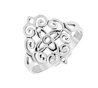 Silverly Sterling Silver Floral Filigree Diamond-Shaped Ring for Women - 925 Silver Flower Ring Spiral Scrollwork - 20s Art Nouveau Jewellery - Openwork Vintage-Style Rings - Gothic Quatrefoil Design