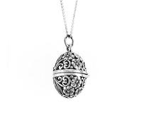 Silverly Sterling Silver Floral Filigree Egg Locket Necklace for Women - Ornate 925 Silver Oval Flower Pendant on Curb Chain - Easter Egg Gift - Victorian-Style Jewellery With Nature-Inspired Openwork