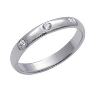 Silverly Sterling Silver Flush Set Cubic Zirconia Ring - 925 Silver CZ Eternity Band - Simple Classic Stacking Rings for Women - Gypsy Set Triple Gemstone Slim Court Ring - Minimalist Jewellery