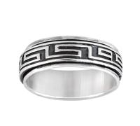 Silverly Sterling Silver Greek Ket Wide Band Spinner Ring for Men - 925 Silver Fret Pattern Fidget Ring for Women - Ancient Greek Design - Stress Relief Jewellery - Modern Chunky Flat-Edge Rings