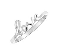 Silverly Sterling Silver Handwritten Love Ring for Women - 925 Silver Love Script Ring With Slim Band - Romantic Minimalist Jewellery - Cursive Word Stacking Rings - Valentine's Day Gift