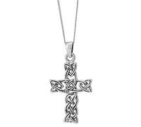 Silverly Sterling Silver Large Celtic Knot Cross Necklace for Men and Women - 925 Silver Braided Cross Pendant on 18" Curb Chain - Gothic Faith Jewellery - Ornate Interwoven Design - Symbolic Gift