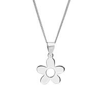 Silverly Sterling Silver Large Flat 60s Flower Pendant Necklace - Smooth Polished Groovy Retro Design - Curb Chain Necklaces for Women - Boho Hippie Barbiecore Daisy Jewellery - Summer Accessory