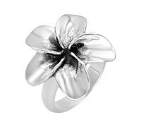Silverly Sterling Silver Large Hawaiian Flower Ring - Statement 925 Silver Plumeria Rings for Women - Chunky Band Design - Bold Summer Jewellery - Retro Floral Cocktail Rings