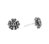 Silverly Sterling Silver Marcasite Flower Stud Earrings for Women - Small Sparkling Flower Studs in 925 Silver - Vintage-Style Romantic Goth Jewellery - 1920s Art Nouveau Earrings