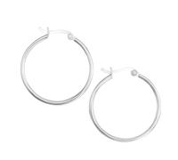 Silverly Sterling Silver Medium Size Hoop Earrings for Women - 925 Silver Round Tube Hoops 30 mm - Trendy Ladies Jewellery Gifts - Classic Design Saddleback Closure