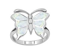 Silverly Sterling Silver Mother of Pearl Butterfly Ring - Unique Statement Butterfly Rings for Women - Nature Inspired Gemstone Jewellery - Elegant Promise Ring for Best Friend - Boho Gift for Her