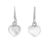 Silverly Sterling Silver Mother of Pearl Heart Earrings - Fashionable Dangle Earrings for Women - Boho Birthstone Jewellery - Valentine's Day Gift for Her - Romantic Gemstone Design
