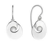 Silverly Sterling Silver Mother of Pearl Oyster Dangle Earrings for Women - 925 Silver Flat Oval Earrings With Hooks - Contemporary Coastal Jewellery - Modern Geometric Ocean-Inspired Design