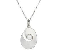Silverly Sterling Silver Mother of Pearl Oyster Necklace for Women - 925 Silver Flat Oval Pendant on 18" Curb Chain - Contemporary Coastal Jewellery - Modern Geometric Ocean-Inspired Design