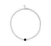 Silverly Sterling Silver Onyx Bead Stretch Bracelet - Stacking Ball Beaded Elastic Bracelets for Women - Round Black Gemstone Design - Simple Boho July Birthstone Gift - 925 Silver Jewellery