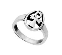 Silverly Sterling Silver Oval Ankh Ring for Men - Chunky 925 Silver Ancient Egyptian Cross Ring for Women - Openwork Crux Ansata Rings - Christian Symbol Gift - Religious Gothic Jewellery