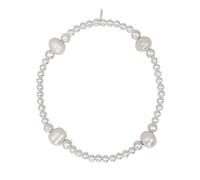 Silverly Sterling Silver Pearl Bracelet - 925 Silver Stacking Stretch Gemstone Bracelets - Ball Beaded Boho Jewellery for Women and Teen Girls - Unique Birthstone Gifts - Freshwater Pearls