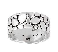 Silverly Sterling Silver Pebble Ring for Women - 925 Silver Flat Wide Band Ring With Oval Pattern - Modern Coastal Jewellery - Contemporary Elegant Beach-Inspired Rings - Unique Geometric Design